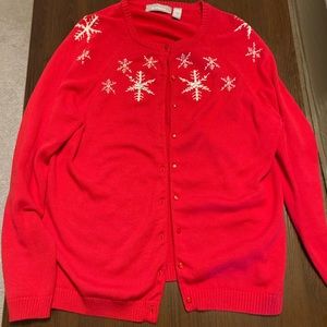 Liz Claiborne Red with Snowflakes Christmas Cardigan Sweater XL